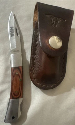 Cuchillo Plegable NRA 440 De Colección Acero Inoxidable con Estuche de Cuero Hecho a Mano Foto 1 de 4