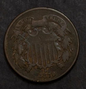 1870 Two Cent Piece VG Fine Lot 3020 - Picture 1 of 2