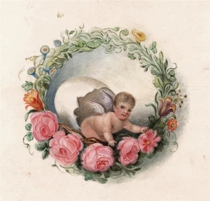 Cherub Portrait - Französisches Miniatur Aquarell Gemälde - 1847 - signiert - Bild 1 von 5