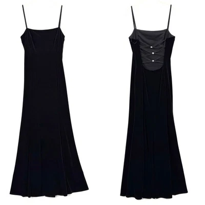 VTG Jessica McClintock Dress Size 12 Black Witchy Whimsigoth Velvet Maxi Gown - Image 1 of 4