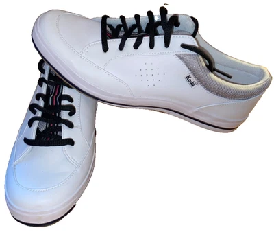 Keds Teen's Girl's Sneakers Size 8.5 White Leather Silver Top Black Red Stripes - Image 1 of 4