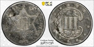1859 Three 3 Cent Silver Trime 3CS- Type 3, VG/Fine Details - Picture 1 of 3