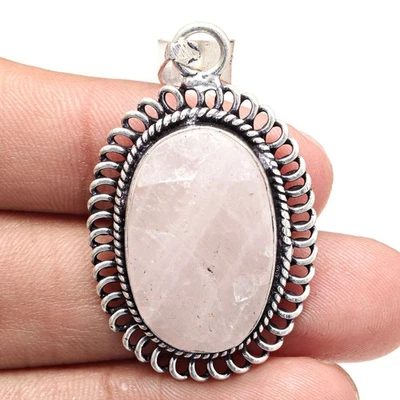 Pendant Pink Rosequartz Drusy Gemstone Mother's Day Gift Silver Jewelry 2" - Image 1 of 4
