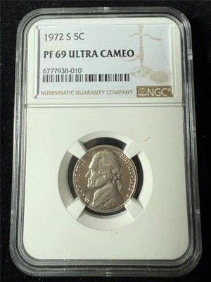 1972 S JEFFERSON NICKEL 5C PF69 ULTRA CAMEO NGC UCAM PR69 DCAM TOP POP SKU 3719 - Image 1 of 2