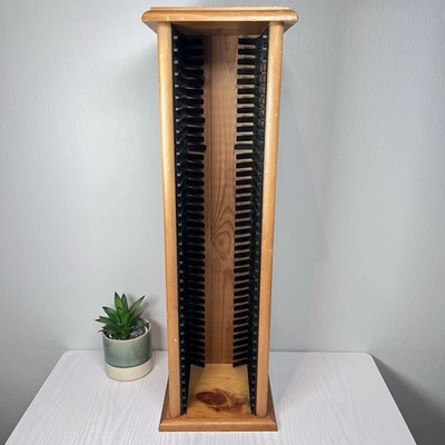 Vintage Pine Wooden CD Rack Holds 40 CDs Spring Slots Wood Media Storage 90s - Image 1 of 4
