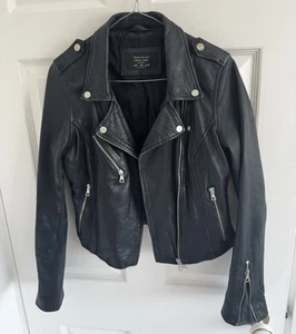 Zara Genuine Leather Biker Jacket Size 6 XS - Picture 1 of 6
