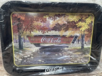 1997 COCA COLA "AUTUMN BRIDGE" METAL TRAY. NEW WITHOUT BOX. 17 1/2x 12 3/4 inch - Image 1 of 4