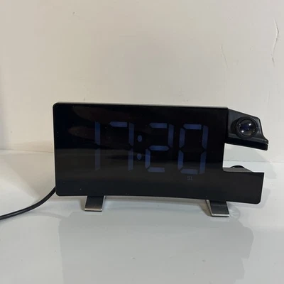 Digital Projection Dual Alarm Clock Radio Alarm Clock Curved Screen Black - Image 1 of 4