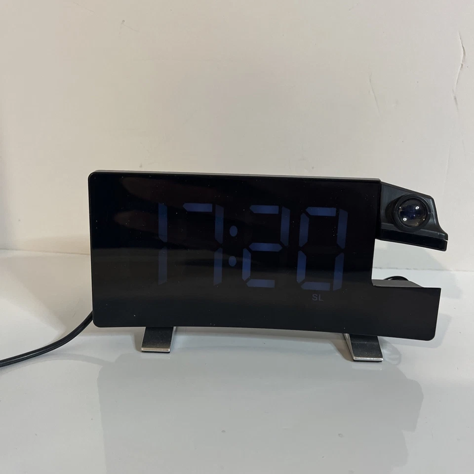 Digital Projection Dual Alarm Clock Radio Alarm Clock Curved Screen Black - Image 1 of 4