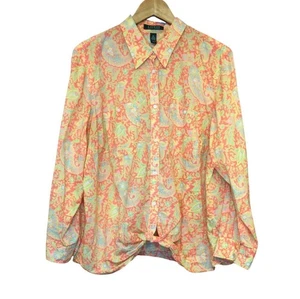 Lauren Ralph Lauren Paisley Button Down Shirt Size 2X Preppy Top - Picture 1 of 7