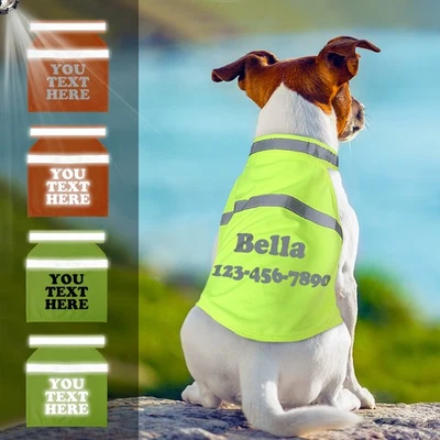 Custom Reflective Dog Safety Vest Personalised ID Name High Vis Hi Viz Pet Coat - Image 1 of 4