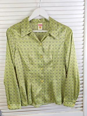 Vintage 80s Clockhouse Green Patterned Blouse sz 10 Funky Retro - Image 1 of 4