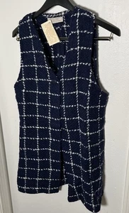 Boyne Valley Weavers Damen S marineblau Boucle Wolle kariert Tunika Weste hergestellt in Irland - Bild 1 von 9