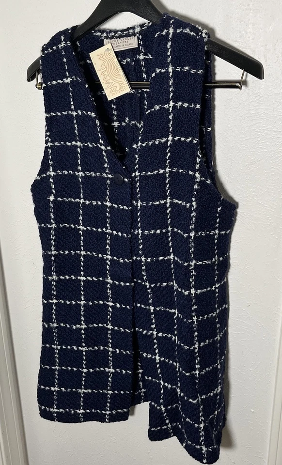Boyne Valley Weavers Mujer S Azul Marino Boucle Lana Escocesa Túnica Chaleco Hecho en Irlanda Foto 1 de 4