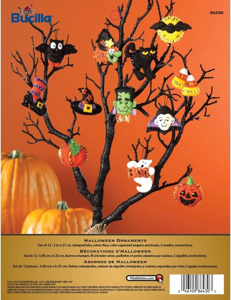 Bucilla Felt Ornaments Applique Kit Set of 12 Halloween 86430
