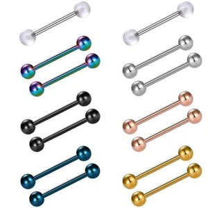 14Pc 14G Mix-color Straight Barbell Tongue Ring Bar Surgical Steel Piercing 5/8" - Picture 1 of 11