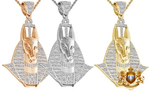 Genuine Diamond 0.60 Cwt. Egyptian God Anubis Ankh Cross Pendent Charm Chain Set - Picture 1 of 17