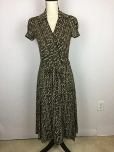 Vestido BCBG MaxAzria Midi Línea A Envolvente Talla S Mujer Marrón Blanco Tejido Manga Corta - Imagen 1 de 12