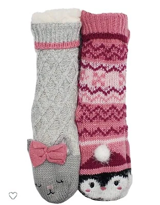 Jane & Bleecker relleno de felpa forrado 2 pares calcetines de punto Cat & Penguin Foto 1 de 2