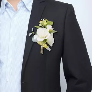 Groom Boutonniere 2 Pcs Wedding Bestman Lapel Artificial Flower Groomsman Par... - Picture 1 of 5