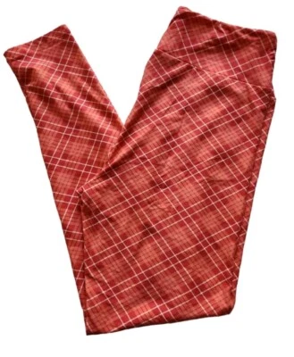 Lularoe Plaid TC Leggings Coral Orange Pink NWOT - Image 1 of 2