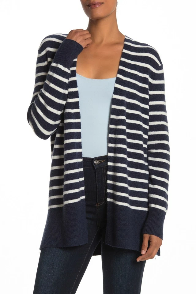 - Madewell Walker Striped Cozy Cardigan Sweater Navy Blue/White - Small