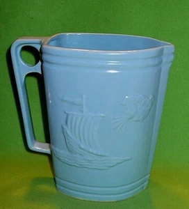Vintage RRP Co ROBINSON RANSBOTTOM pottery pitcher BIG CHEEKS CLOUD BLOWING SHIP - Picture 1 of 7