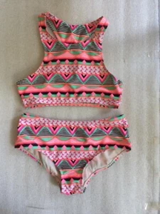 NWT Girls Gap Kids Neon Green Pink white black 2pc Swimsuit Size L (10) - Picture 1 of 3