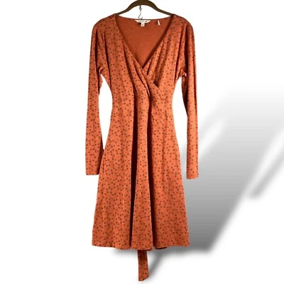 Toad & Co Wrap Dress Womens S Rust Ditsy Floral LS Pocket Stretch Slub Midi - Image 1 of 4