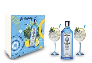 Bombay Sapphire Geschenkset London Dry Gin 0,7l 700ml (40% Vol) + 2er Set Ballon