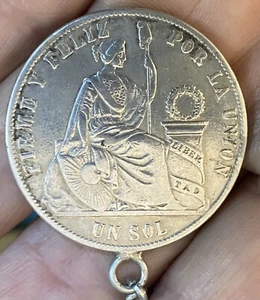 VINTAGE 1873 Peru Silver $1 SOL Sterling Key Chain - Picture 1 of 4