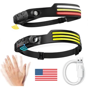 LED Headlamp Rechargeable Head Lamp Torch Bar Band COB Strip Light Motion Sensor - Picture 1 of 28