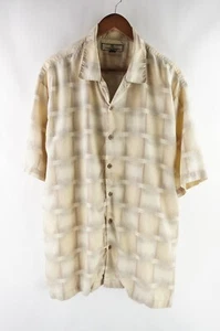 Tommy Bahama Gr. XL gelb kariertes Hemd mit Knopfleiste Kurzarm offener Kragen Seide - Bild 1 von 8