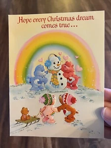 Care Bears American Greetings Vintage Rainbow Snow Christmas Greeting Card Used - Picture 1 of 4