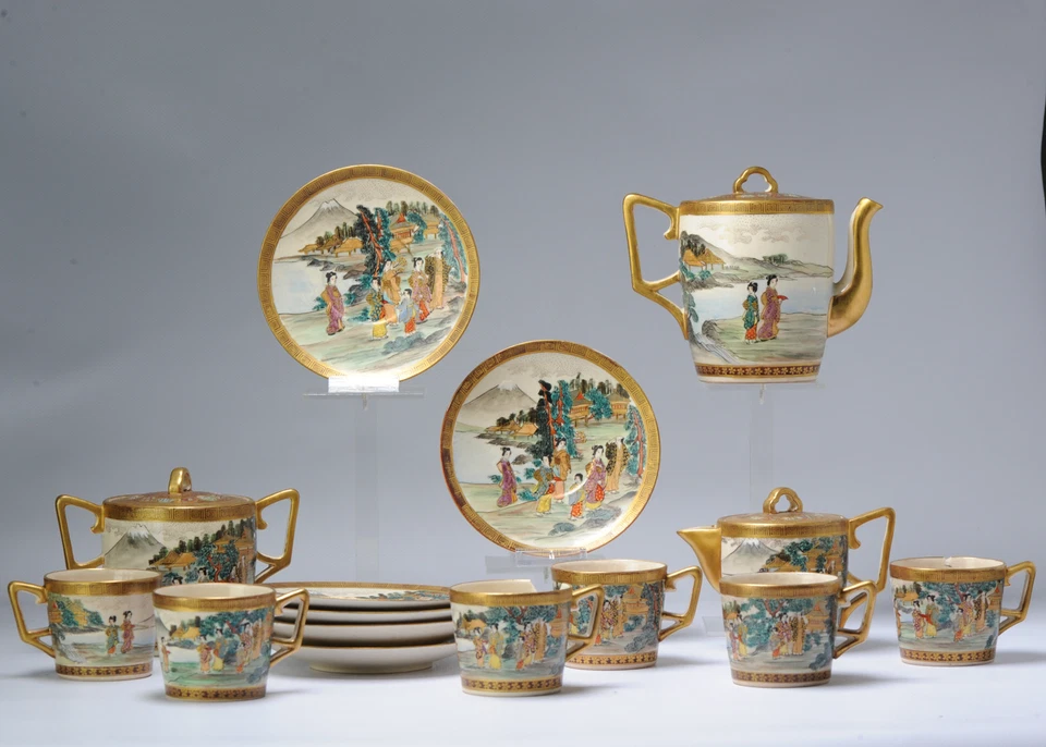 Antique 19C Japanese Satsuma Coffee or Tea set Richly Decorated Marked Base - Image 1 of 1