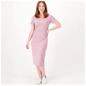 zuda Rib T-Shirt Dress with Ruching Short Sleeve - Pale Mauve - Size Medium NEW - Picture 1 of 2