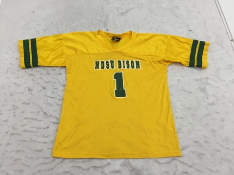 VTG NDSU Bison Jersey Boys Youth L Large 14-16 Yellow V Neck Mesh #1 USA Graphic Cover