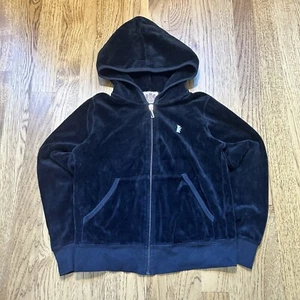 Juicy Couture Velour Hoodie Youth Size 8 Black Full Zip Y2K Grunge Made in USA - Picture 1 of 6