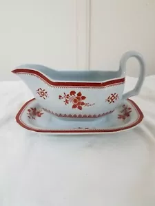 Spode England GLOUCESTER Red Fine Stoneware Gravy Boat with attached underplate - Picture 1 of 10