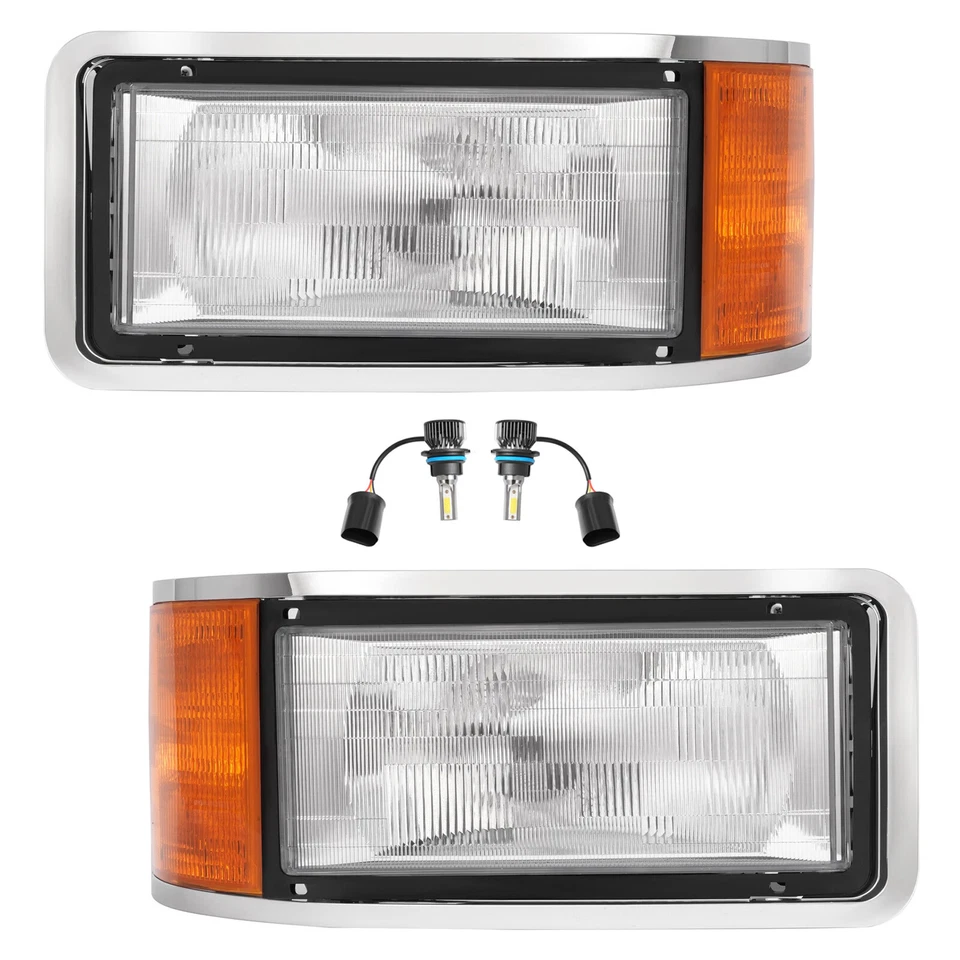Headlights W/LED Bulbs Driver & Passenger For Mack CH600 CH613 Truck 1991-2006 Foto 1 de 4