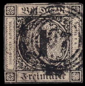 BADEN 1 - Numeral of Value "1852 Black on Dark Buff" (pc11888) - Picture 1 of 1