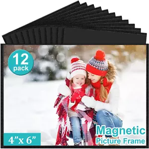 12-Pack Magnetic Photo Frames for Refrigerator, 4x6" Black Border - Picture 1 of 12