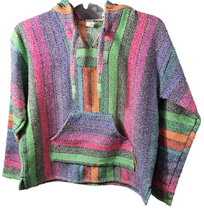 Molina Mens M Hoodie Pullover Blanket Mexi Baja Beach Striped Multi Unisex Boho - Picture 1 of 17