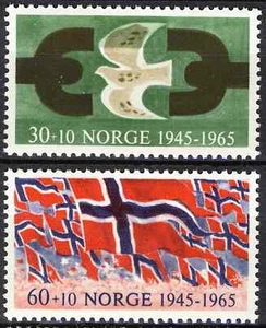 129 Norway 1965, NK 562-63 MNH, Liberation Surtax set , MI 528-29, SC #B66-B67. - Picture 1 of 1