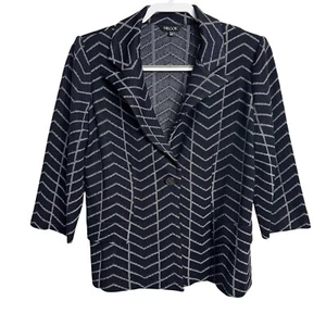 Misook Women’s Size PM Petite Navy Blue Striped One Button Knit Blazer Jacket - Picture 1 of 6
