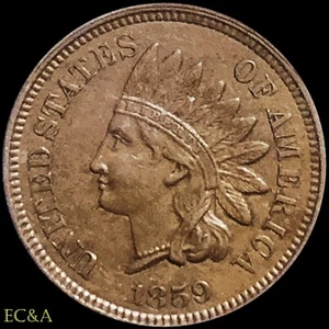 1859/9 INDIAN HEAD CENT ANACS AU-53, SCARCE S-5 RPD MINT ERROR (IH237) - Picture 1 of 5