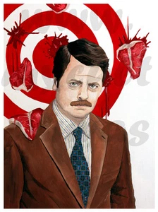 Original Ron Swanson Art Print Parks and Rec Cabin Bear Wrestling Bacon Poster - Picture 1 of 1