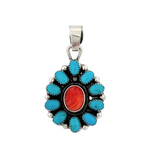 Sheila Becenti, Pendant, Multi-Stone, Sterling Silver, Navajo Handmade, 2“ - Picture 1 of 3