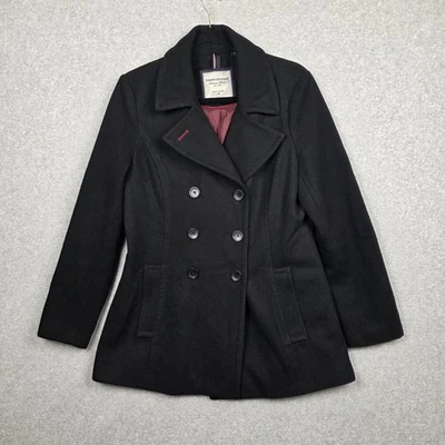 Casaco feminino Tommy Hilfiger médio preto mistura de lã Peacoat forrado com peito duplo - Imagem 1 de 4