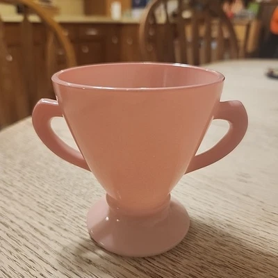 Plato de azúcar abierto vintage Hazel Atlas rosa repuesto vidrio de leche doble mango Foto 1 de 4